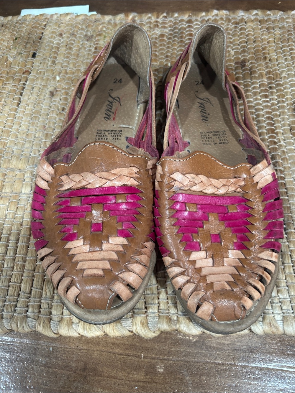 Handwoven Leather Moccasins with Pink Accent - Women